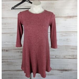 Pinc Ribbed Dusty Rose Trapeze Swing Dress Sz Small